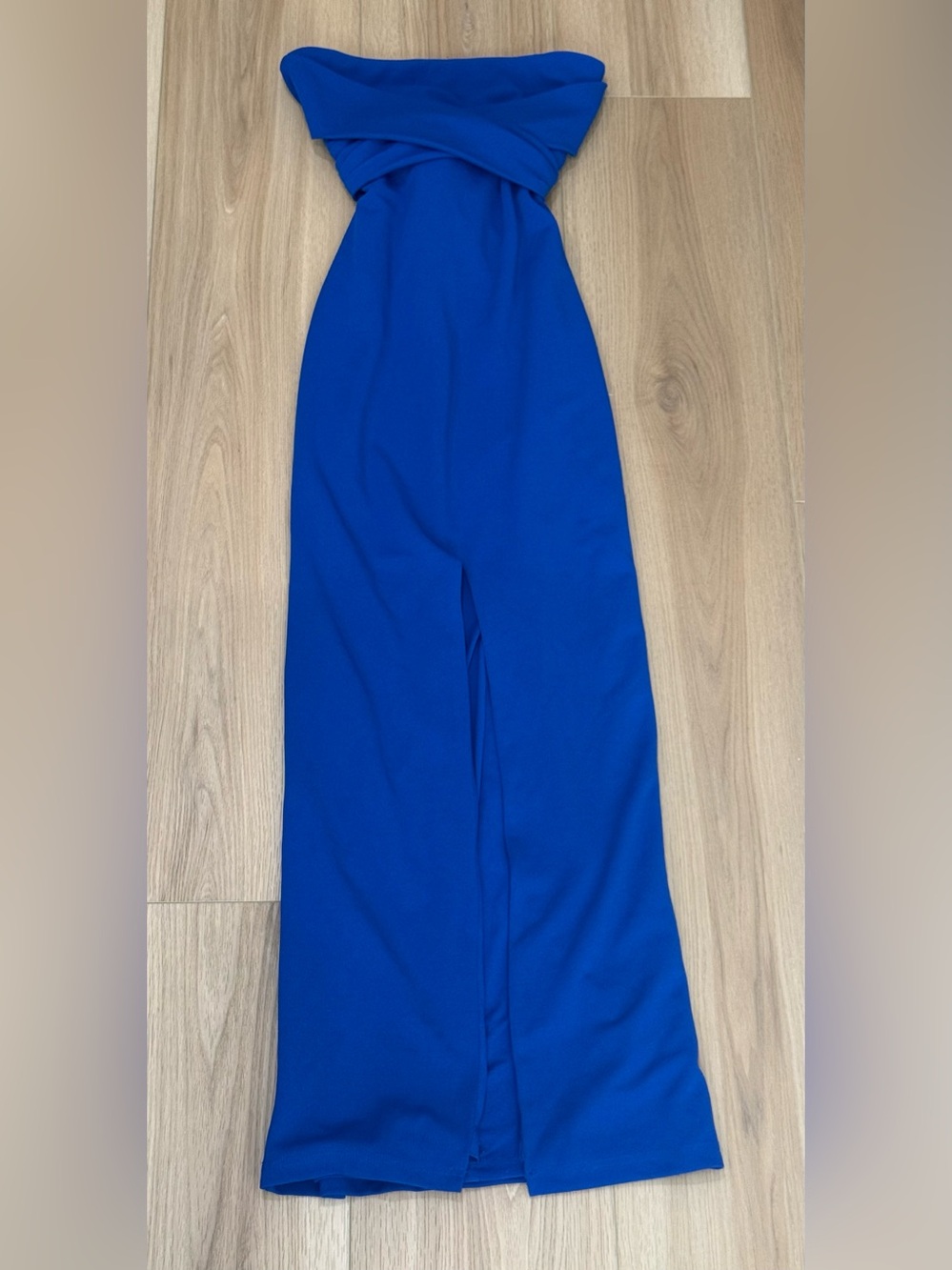 Lulu's Strapless Royal Blue Long Dress Front Slit Tie Back Size Small NWT